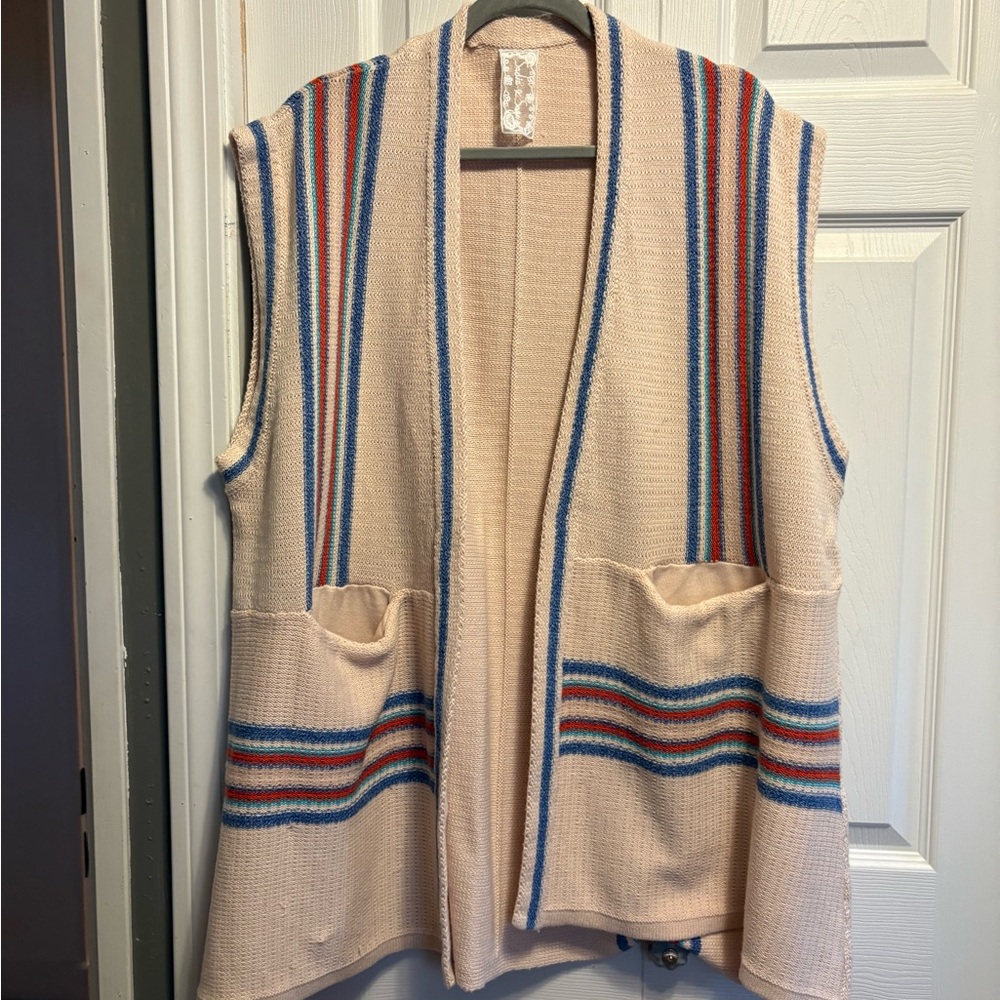 Sadie & Sage Deck‎ Chair Knit Sweater Kimono Striped Cardigan with Pockets S